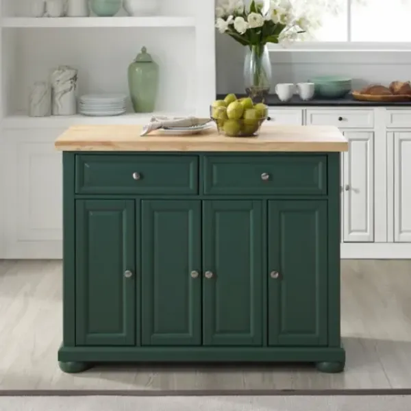 Kitchen Islands & Bar Carts-Kirkland's Home Gia Forest Green Wood Kitchen Island Green/Tan