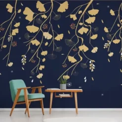 Wall Murals & Wall Decals-Kirkland's Home Gingko On Navy Peel And Stick Wall Mural Blue/Yellow