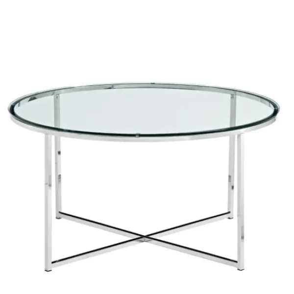 Coffee Tables-Kirkland's Home Glass & Chrome X-Base Coffee Table Clear