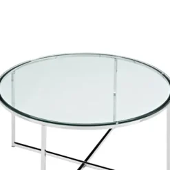 Coffee Tables-Kirkland's Home Glass & Chrome X-Base Coffee Table Clear