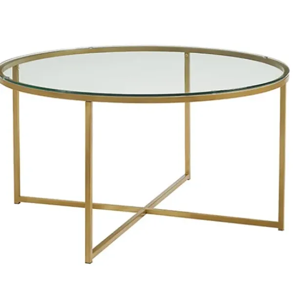 Coffee Tables-Kirkland's Home Glass & Gold X-Base Coffee Table Clear