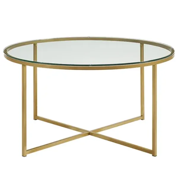 Coffee Tables-Kirkland's Home Glass & Gold X-Base Coffee Table Clear