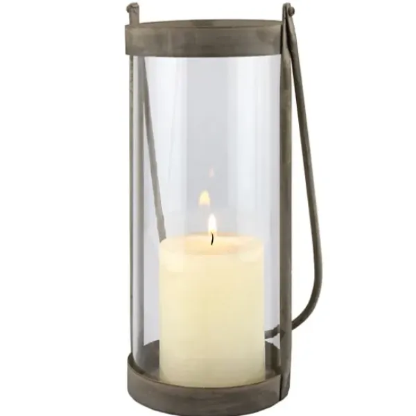 Lanterns-Kirkland's Home Glass And Rustic Metal Lantern Gray