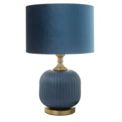 Table Lamps-Kirkland's Home Glass Base Round Velvet Shade Table Lamp Blue