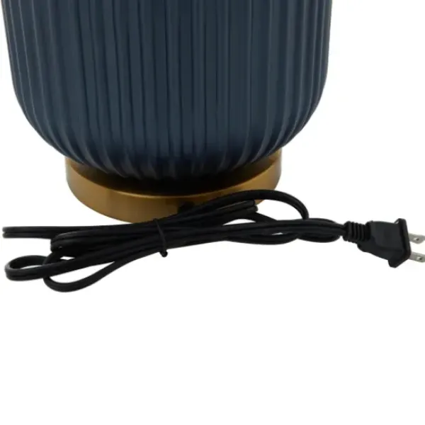 Table Lamps-Kirkland's Home Glass Base Round Velvet Shade Table Lamp Blue
