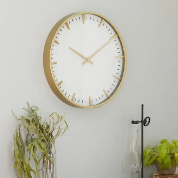 Clocks-Kirkland's Home Glass Frame Gold Accent Wall Clock White