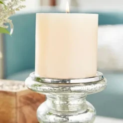 Candle Holders-Kirkland's Home Glass Ornate 2-Pc. Pillar Candle Holder Set Silver