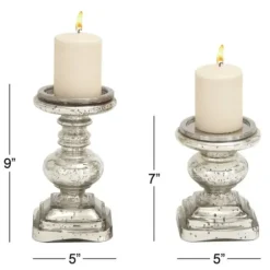Candle Holders-Kirkland's Home Glass Ornate 2-Pc. Pillar Candle Holder Set Silver