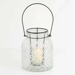 Lanterns-Kirkland's Home Glass Pressed And Metal Insert Lantern Clear/Black