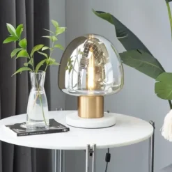 Table Lamps-Kirkland's Home Glass Shade Gold Mushroom Table Lamp Clear