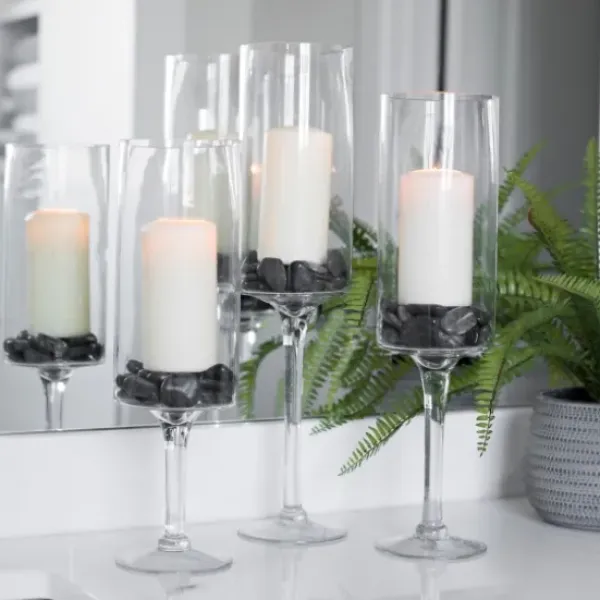 Candle Holders-Kirkland's Home Glass Stem Hurricanes, Set Of 3 Clear