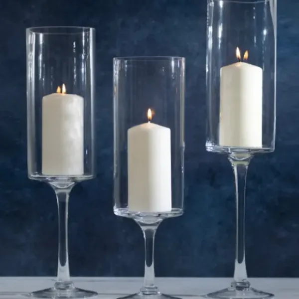 Candle Holders-Kirkland's Home Glass Stem Hurricanes, Set Of 3 Clear