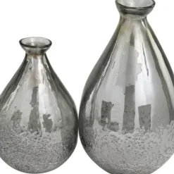 Vases-Kirkland's Home Glass Teardrop Textured Vases, Set Of 2 Silver