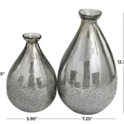 Vases-Kirkland's Home Glass Teardrop Textured Vases, Set Of 2 Silver
