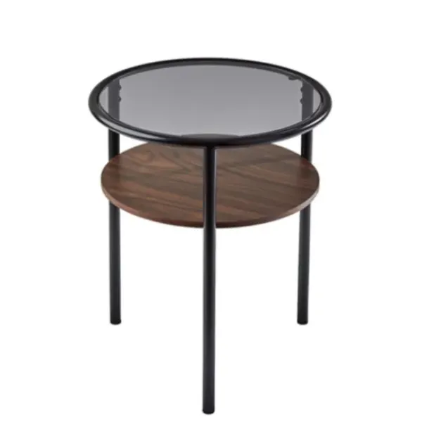 Accent & End Tables-Kirkland's Home Glass Top Accent Table With Wood Shelf Gray