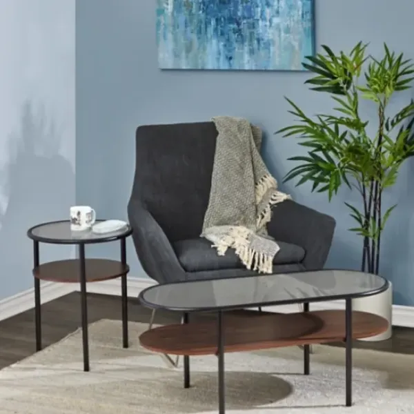 Accent & End Tables-Kirkland's Home Glass Top Accent Table With Wood Shelf Gray
