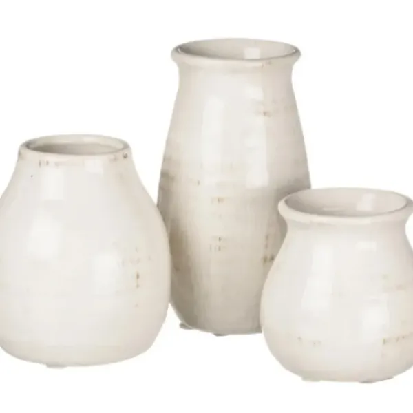 Vases-Kirkland's Home Glaze Ribbed Terracotta Vase, 10 In. White
