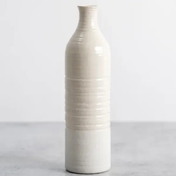 Vases-Kirkland's Home Glaze Ribbed Terracotta Vase, 12 In. White