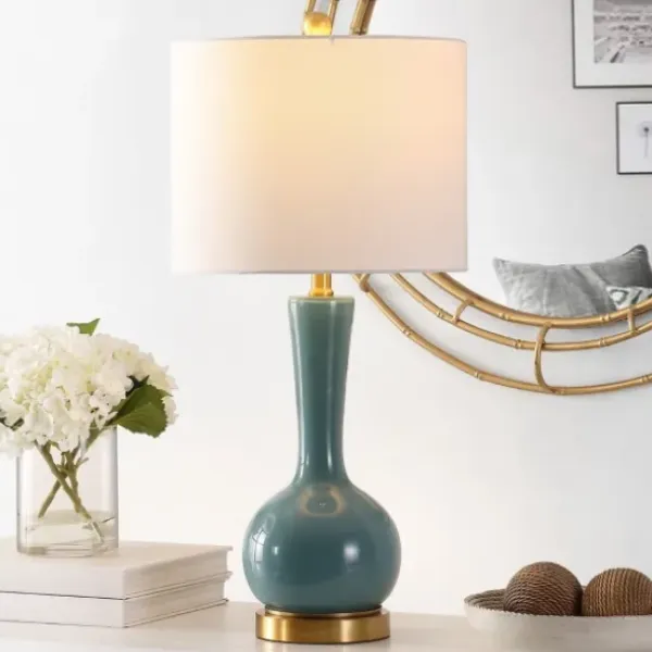 Table Lamps-Kirkland's Home Glazed Blue Glass Teardrop Table Lamp White