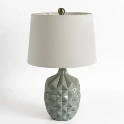 Table Lamps-Kirkland's Home Glazed Dusty Blue Geo Table Lamp Ivory