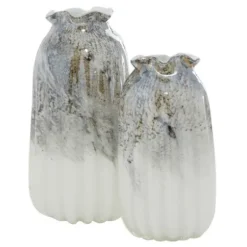 Vases-Kirkland's Home Glazed Gray Glass Vases, Set Of 2 Gray/White