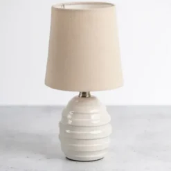 Table Lamps-Kirkland's Home Glazed Ivory Stride Mini Table Lamp Tan