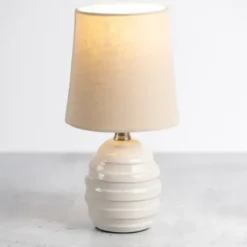 Table Lamps-Kirkland's Home Glazed Ivory Stride Mini Table Lamp Tan