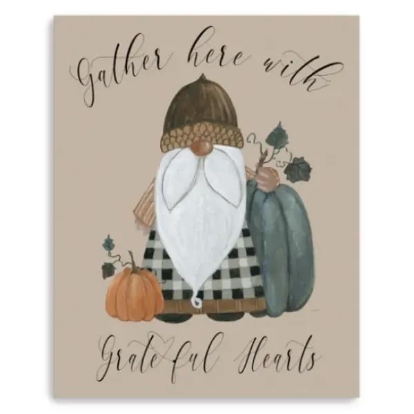 Wall Quotes & Signs-Kirkland's Home Gnome Pumpkin Grateful Hearts Giclee Canvas Print Tan/Brown/Multi