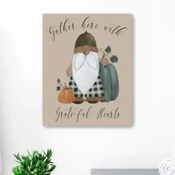 Wall Quotes & Signs-Kirkland's Home Gnome Pumpkin Grateful Hearts Giclee Canvas Print Tan/Brown/Multi
