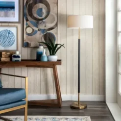 Floor Lamps-Kirkland's Home Gold And Black Simple Stem Floor Lamp White