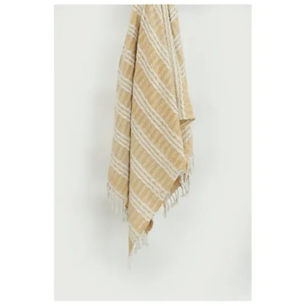 Blankets & Throws-Kirkland's Home Gold And Ivory Striped Cotton Throw Gold/Ivory