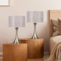 Table Lamps-Kirkland's Home Gold And Tapered Table Lamps, Set Of 2 Gray