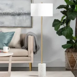 Floor Lamps-Kirkland's Home Gold And Terrazzo Floor Lamp White
