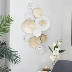Wall Plaques-Kirkland's Home Gold And White Round Layered Plates Wall Sculpture Gold/White