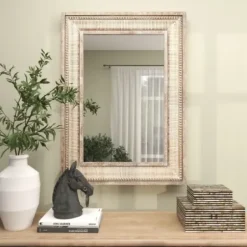 Decorative Mirrors-Kirkland's Home Gold And White Washed Carved Frame Mirror