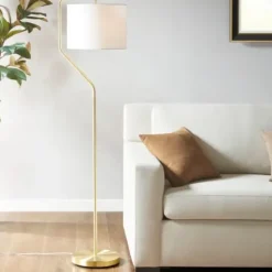 Floor Lamps-Kirkland's Home Gold Angular Modern Floor Lamp Ivory