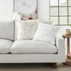 Pillows-Kirkland's Home Gold Branches Faux Fur Throw Pillow White/Gold