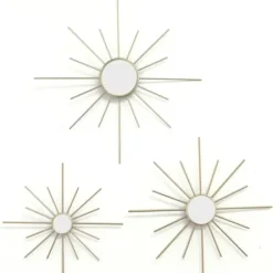 Decorative Mirrors-Kirkland's Home Gold Burst Decorative Wall Mirrors, Set Of 3