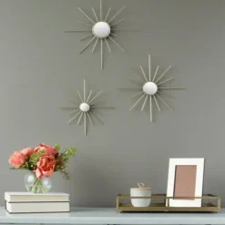 Decorative Mirrors-Kirkland's Home Gold Burst Decorative Wall Mirrors, Set Of 3
