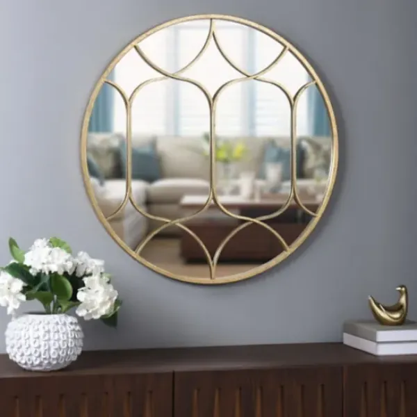 Decorative Mirrors-Kirkland's Home Gold Circular Inset Round Wall Mirror