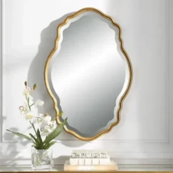 Decorative Mirrors-Kirkland's Home Gold Curved Beveled Frame Mirror