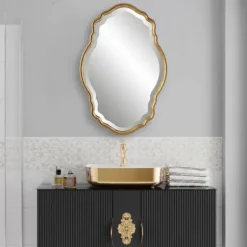 Decorative Mirrors-Kirkland's Home Gold Curved Beveled Frame Mirror