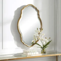 Decorative Mirrors-Kirkland's Home Gold Curved Beveled Frame Mirror