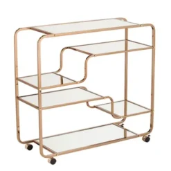 Kitchen Islands & Bar Carts-Kirkland's Home Gold Curved Metal Mirrored Bar Cart