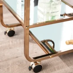 Kitchen Islands & Bar Carts-Kirkland's Home Gold Curved Metal Mirrored Bar Cart