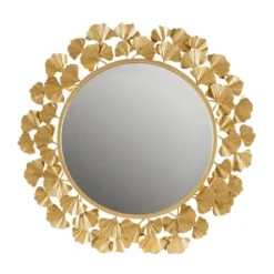 Decorative Mirrors-Kirkland's Home Gold Foil Leaf Framed Round Wall Mirror