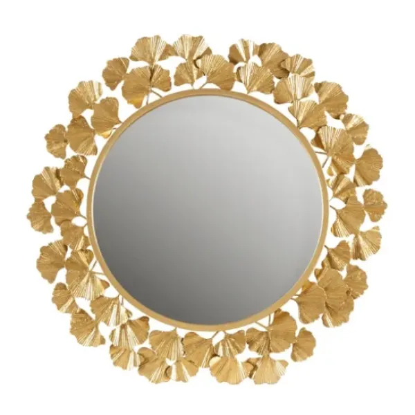 Decorative Mirrors-Kirkland's Home Gold Foil Leaf Framed Round Wall Mirror