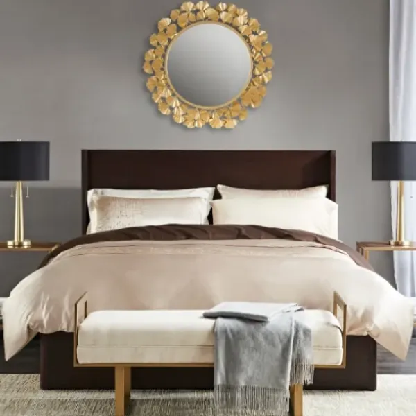 Decorative Mirrors-Kirkland's Home Gold Foil Leaf Framed Round Wall Mirror