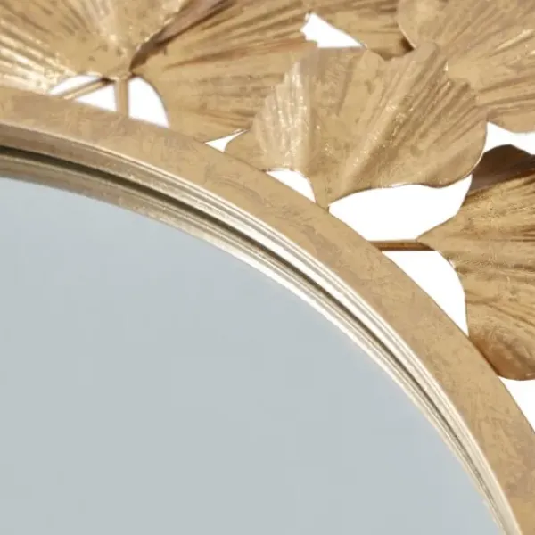 Decorative Mirrors-Kirkland's Home Gold Foil Leaf Framed Round Wall Mirror