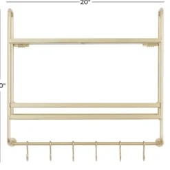 Wall Storage-Kirkland's Home Gold Iron Frame Wall Shelf With Hooks